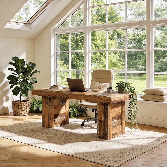 Tribesigns 63 Large Executive Desk Farmhouse Computer Office Desk Wooden Writing Table Rustic Rectangle Business Workspace Table for Home Office Distressd Brown