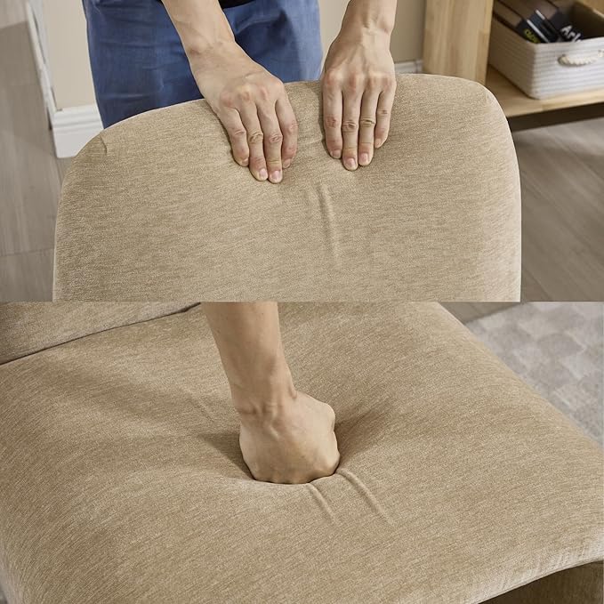 Accent Reading Chair with Ottoman Chenille Upholstered Comfy Armless Accent Chair with Footrest Modern Side Lounger for Living Room Bedroom Khaki