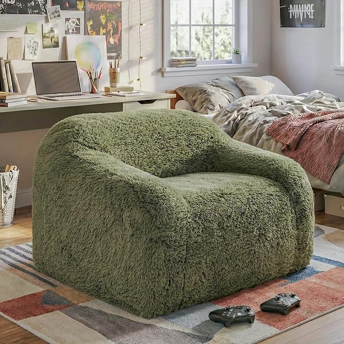 Furniture of America Fexon Modern Upholstered 1-Seater Foam Sofa Chair with Curved Arm Compressed Couch in a Box No Assembly Required for Living Room Home Theater and Office Sage Green