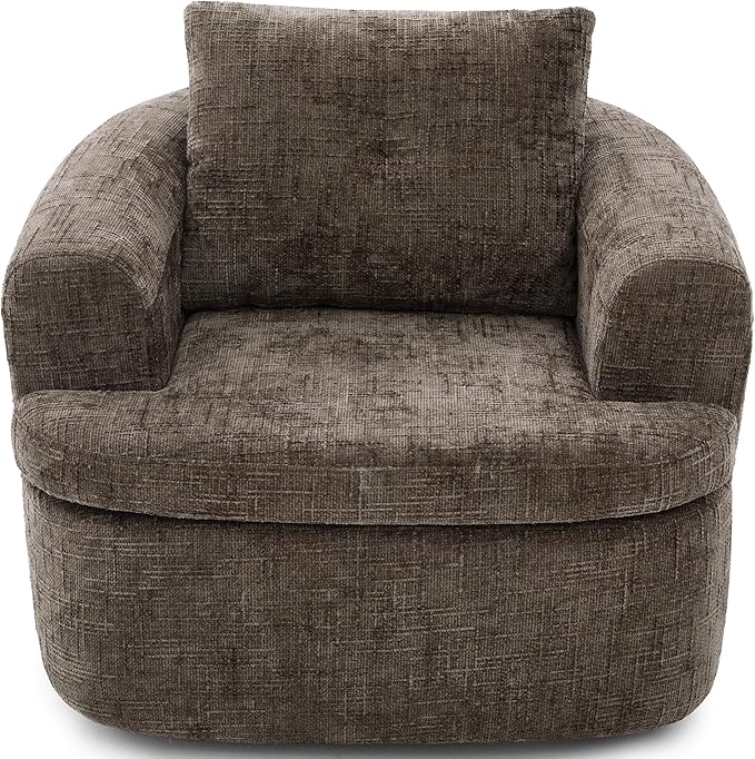360° Swivel Barrel Accent Chair 36.6 Swivel Round Sofa Chair with Dual-Layer Cushion Design Modern Upholstered Single Sofa for Living Room Bedroom Office and Hotel (Brown 121)