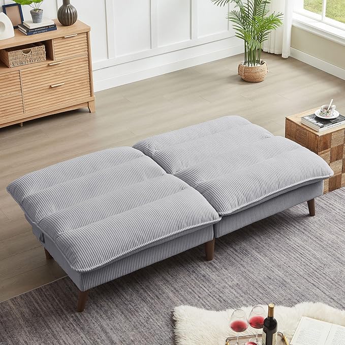72 Futon Sofa Bed Futon Couch with Adjustable Backrest Recliner Small Loveseat for Living Room Office Apartment Corduroy Loveseat Light Grey