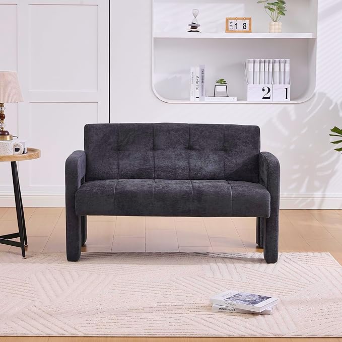 Nordic Modern Double Armchair Living Room &amp Bedroom Compact Upholstered Sofa Leisure Sofa Comfortable Seating with Dual Armrests Can be paired with a single chair for Living RoomBedroom (BLACK)