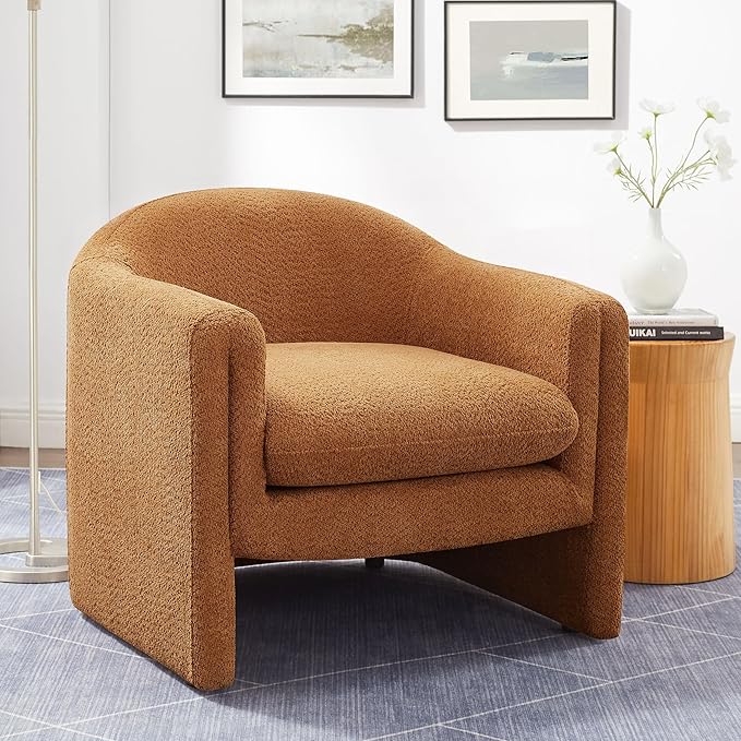 VANOMi 31.2 Accent Chair Modern Upholstered Living Room Chairs Comfy Single Sofa Chair for Bedroom Office Waiting Room (Curry Boucle)