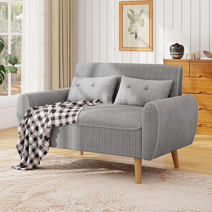 JAMFLY 47'' Small Loveseat Sofa 2 Seat Compact Couch with Tapered Legs Light Grey Upholstered Furniture Solid Wood Frame Comfy Foam Cushion Easy Assembly for Small Spaces