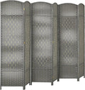 HOMCOM Room Divider 6 Ft 6 Panel Folding Privacy Screen Hand-Woven PP Wall Partition with Pine Wood Frame Freestanding Room Separator for Bedroom Home Office No Assembly Mixed Gray