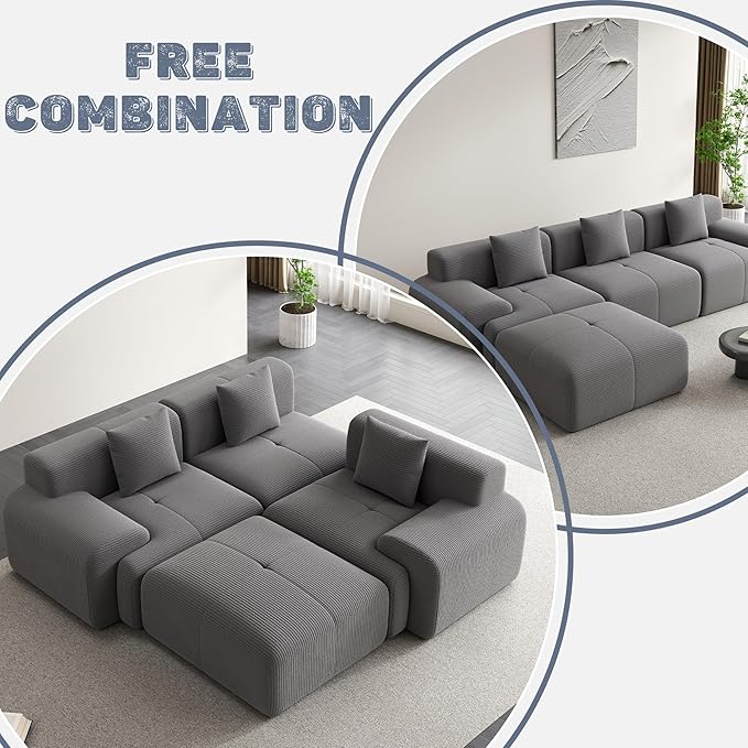 120 Cloud Modular Sectional CouchBoneless SofaL-Shape Upholstered Sofas with Deep SeatModern Cozy Corduroy Couches with Memory FoamNo Assembly Required for Living Room(Dark Grey)