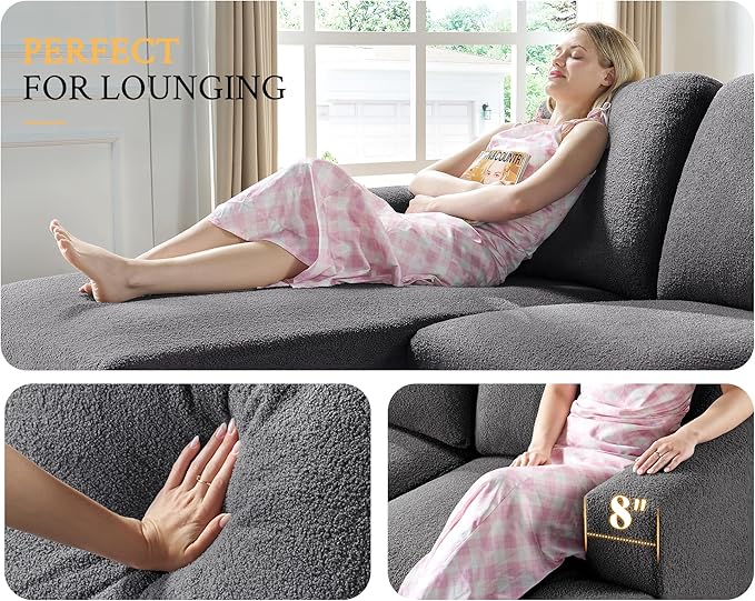 VanAcc 89 Inch Convertible L Shape Couch Reversible Sofa Couch with Storage Comfy Couches with Chaise for Living Room Grey Bouclé