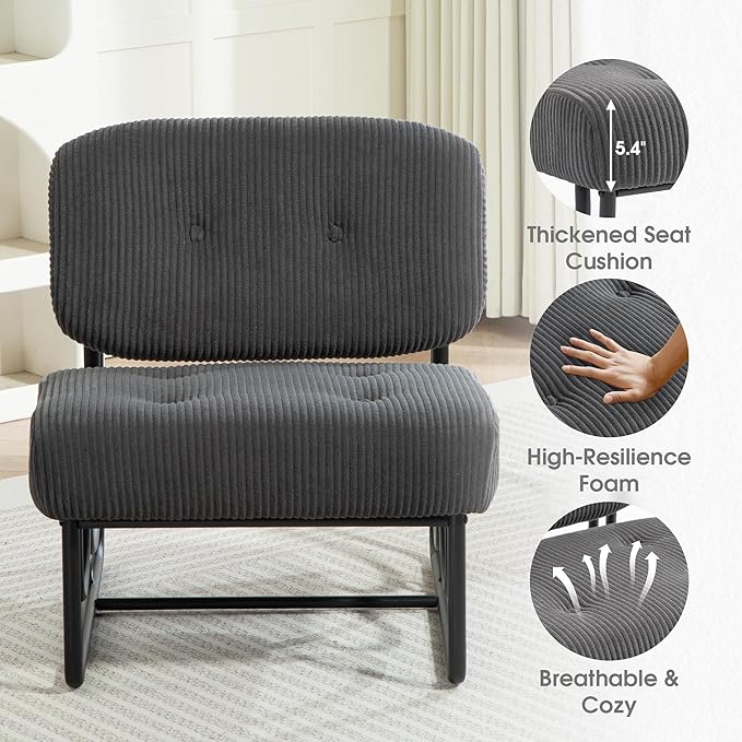 Comfy Accent Chair Mid Century Inspired Decorative Chair with Thick Padding Modern Accent Chairs for Lounge Office and Living Room Durable Iron Construction Gray