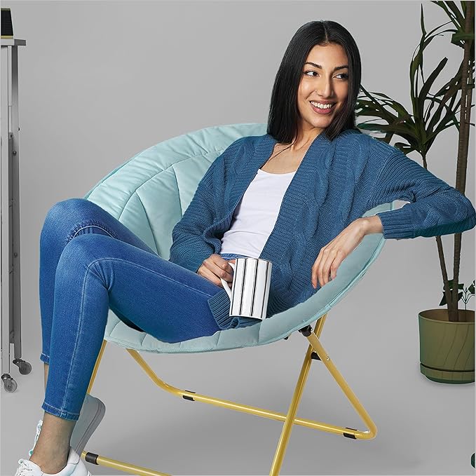 Urban Lifestyle Velvet Channel Stitch Saucer Chair Blue