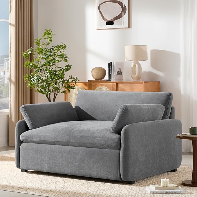 50 Oversized Accent Armchair Candy Color Single Sofa Chair with Thickness Cushions Modern Chenille Upholstered Cozy Lounge Armchair with Extra Wide Deep Seat and 2 Pillows for Living Room Bedroom