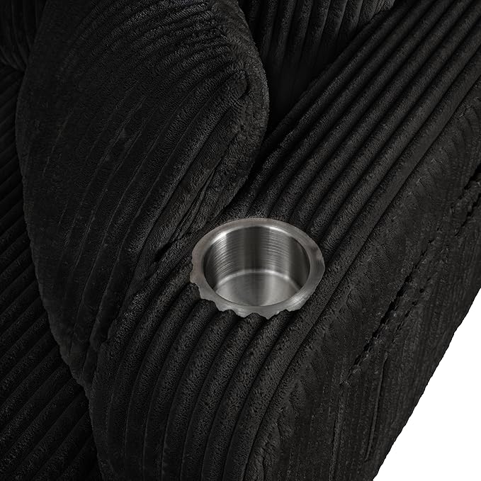 Homes: Inside + Out Reese Modern Plush Chenille Comfortable Loveseat with Side Pockets Cup Holders and Pillows Wooden Soft Couch for Living Room Bedroom and Office Black