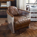 Volans Mid Century Modern Genuine Leather Accent Arm Chair with Vintage Aluminum Patchwork Cognac