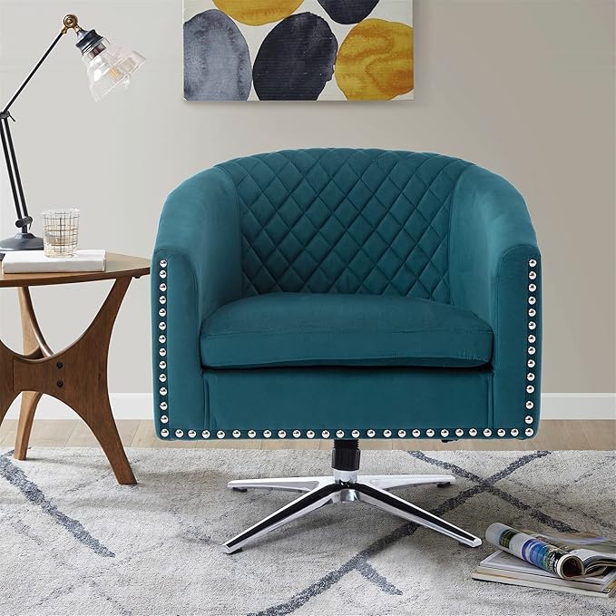 Swivel Barrel Chair Living Room Chair with Nailheads and Metal Base