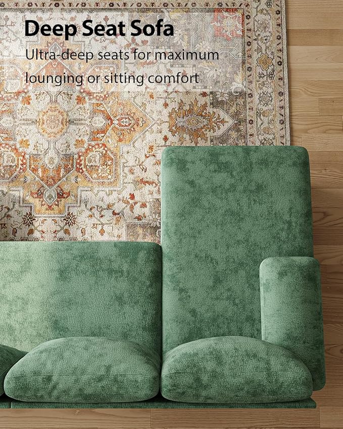 U-Shaped Sectional Couches for Living Room | Cheille Sofa with Double Chaise | 112 Inch Green Sectionals Couch for Apartment
