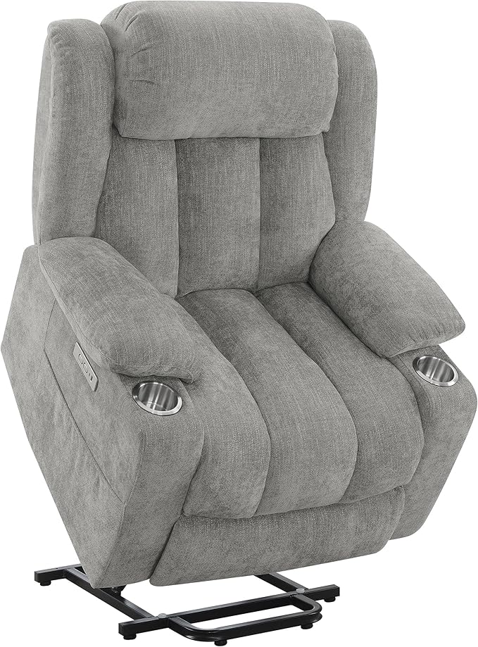 Coaster Home Furnishings - Houston - Fabric Upholstered Power Lift Recliner Chair with Built-in USB Port Cup Holders Power Panel with Simple Buttons - Living Room - Gray - 602284P