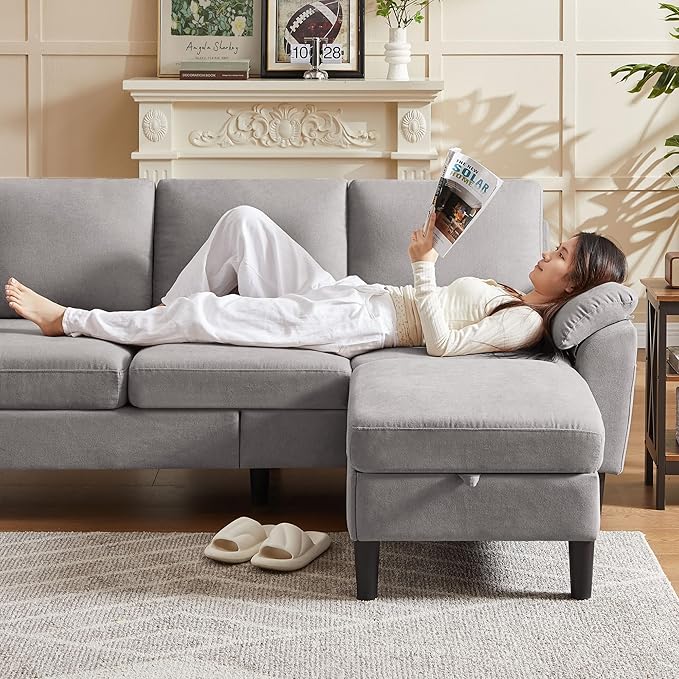 80 Convertible Sectional Sofa Small L Shaped 3 Seat Couch with Reversible Chaise Modern Fabric Sofa Couches for Living Room Apartment and Small Space Light Grey