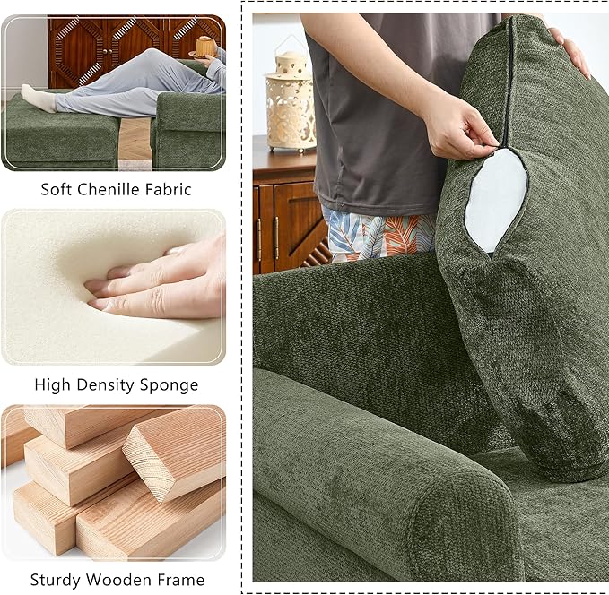 35.82 Accent Chair with Ottoman Set Upholstered Living Room Chairs for Reading Chair with Chaise Lounge Chairs Indoor Comfortable Armchair for Bedroom (Green 35.82)