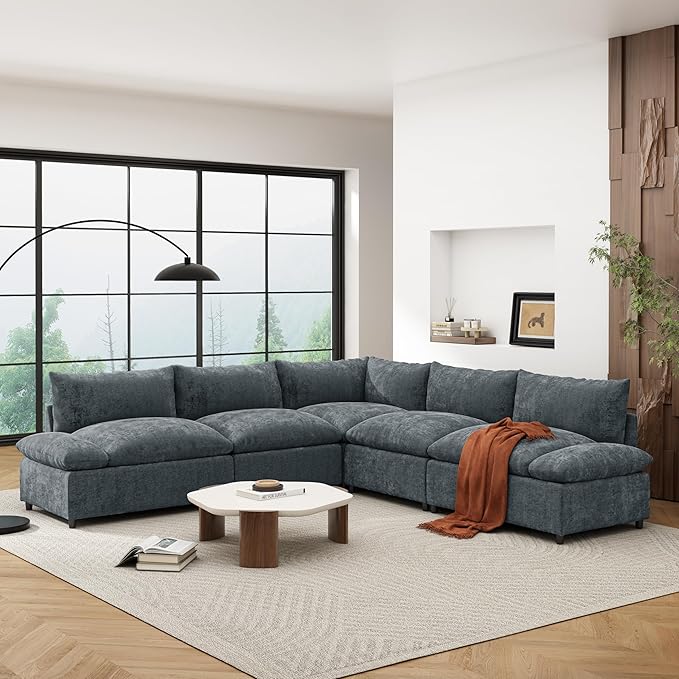 Merax 115.5 Modular Sectional Sofa Upholstery 5 Seat Versatile Couch Set L Shaped Indoor Furniture with Plush Cushions Hidden Storage Compartments for Living Room Lounge or Office Dark Gray