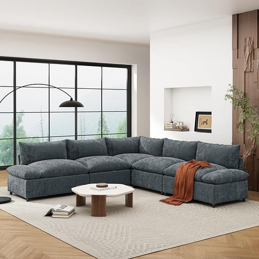 Merax 115.5 Modular Sectional Sofa Upholstery 5 Seat Versatile Couch Set L Shaped Indoor Furniture with Plush Cushions Hidden Storage Compartments for Living Room Lounge or Office Dark Gray