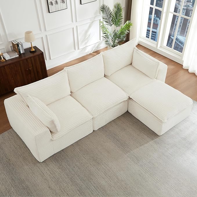 KEIKI 110 Cloud Sectional Sofa with Ottoman Convertible L-Shape Couch for Apartments Space-Saving Modular Design for Small Living Rooms &amp Modern Homes