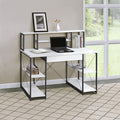 White and Black Office Desk with Open Shelves
