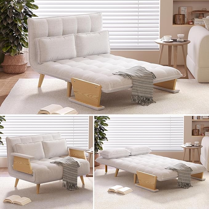 JASIWAY Convertible Sleeper Chair for Small Spaces 3-in-1 Convertable Single Chair Bed for Adults Fold-Out Futon Sofa Sleeper that Turn into Beds Adjustable Backrest(76.8 D X 44.8 W)