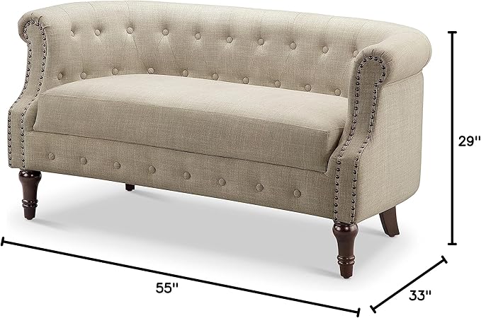 Rosevera C18-1 (1-B) Garner Chesterfield Settee Loveseat Beige