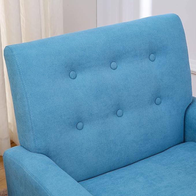 Fabric Accent Chair for Living Room Bedroom Button Tufted Upholstered Comfy Reading Accent Chairs Sofa (Blue)