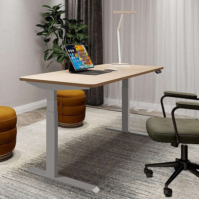 Fromann Dual Motor Standing Desk Frame 3 Stage Legs Electric Heavy Duty Sit Stand up Height Adjustable Desk Base for Home and Office (Grey)