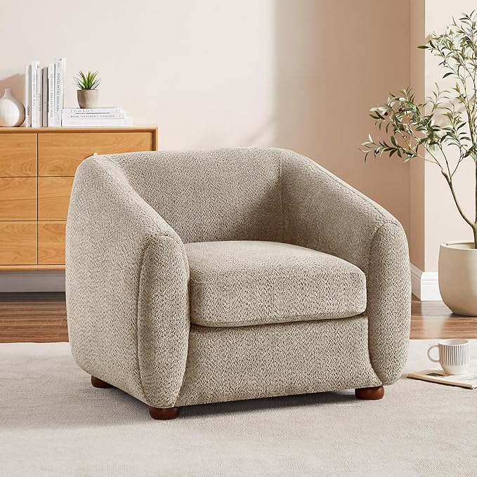 VANOMi 31 Living Room Chairs Comfy Accent Chair with Cushion Modern Reading Chair for Bedroom Corner Small Space Camel