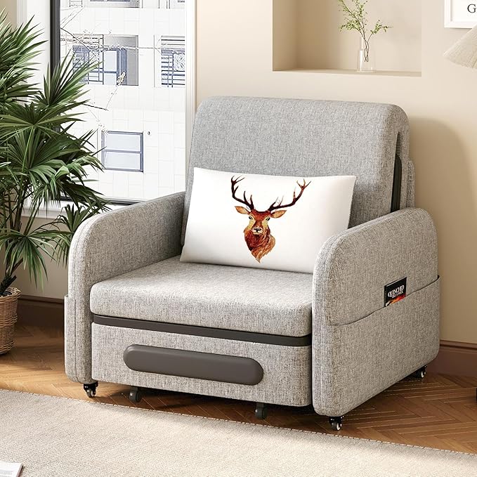 34.6 Pull Out Sofa Bed Convertible Sleeper Sofa 2-in-1 Couch Bed for Living Room &amp Small Spaces RV Sofa Bed Multi-Functional Folding Loveseat Gray