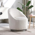 Morden Fort Mid Century 360° Swivel Chair Barrel Accent Sofa Chairs Luxury Corduroy Modern Upholstered Chair Durable Stainless Pedestal Round Armless Chairs for Living Room Bedroom Office Beige