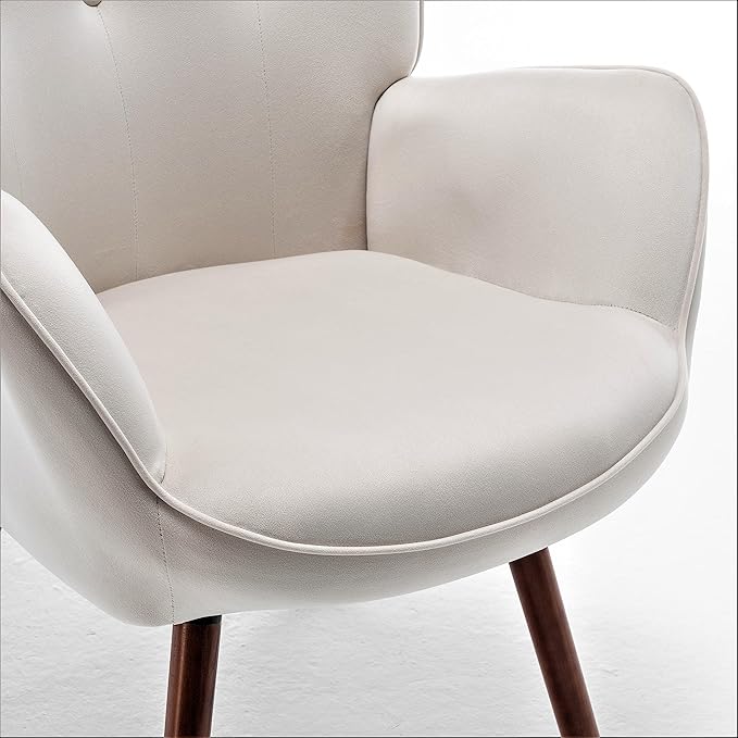 Chic Accent Arm Chairs for Living Room Bedroom or Home Office Button-Tufted Midcentury Armchair with Wingback Design and Splayed Legs Ivory
