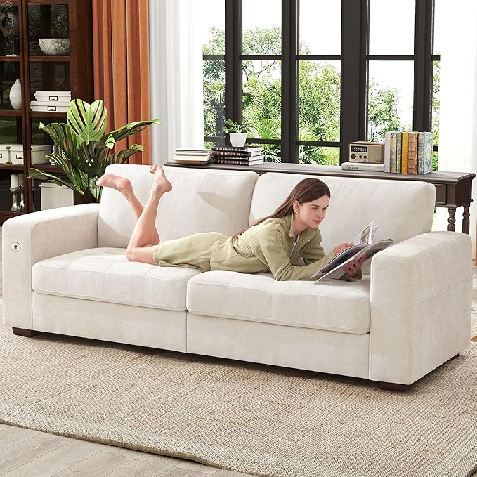 Ihanherry 89 Modern Sofa Cloud Couch Chenille Deep Seat Sofa with Removable Cover for Living Room Bedroom and Apartment Beige