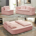 2 Pieces Sofa and Loveseat Set 80'' King Size Folding Sofa Bed with Chaise Lounge 2-in-1 Convertible Floor Sofa Bed Corduroy Boneless Couch Memory Foam Couches for Living Room Pink