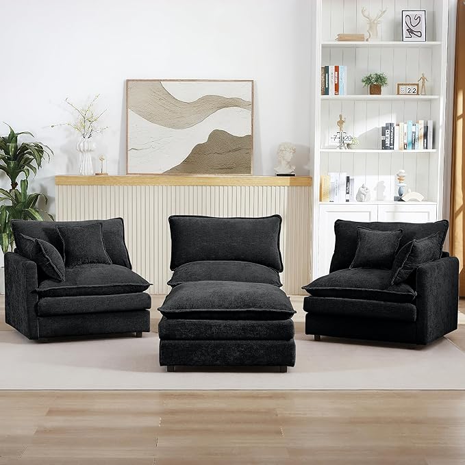 Harper &amp Bright Designs 105 W Modular L-Shaped Sectional Sofa with Removable Ottoman 3-Seater Configurable Layout Black