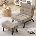 ANJ Accent Chair with Ottoman Adjustable Backrest Khaki Living Room Chair Tufted Upholstered Lounge Chair with Footrest Set Modern Chair Cozy Reclining Chair for Reading Room Bedroom