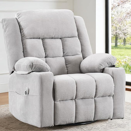 Electric Swivel Rocker Recliner Chair with Massage and Heat for AdultsPower Glider Reclining Single Sofa Chair for Living RoomUSB &amp Type-C Charging Ports Infinite PositionGrey