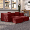 Jaxx Zipline Convertible Sleeper Loveseat &amp Ottomans Textured Microvelvet - Berry Red