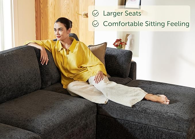 HONBAY Modular Sectional Couch with Storage Seats L Shaped Sectional Sofa with Storage Chenille Sectional Couches for Living Room Grey