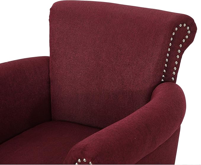 Brice Contemporary Scroll Arm Club Chair with Nailhead Trim Wine and Dark Brown