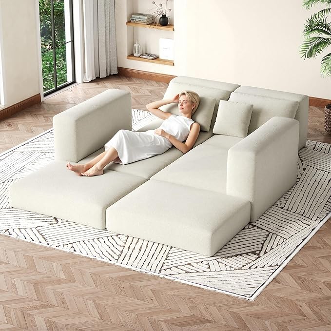 80 Modular Sectional Loveseat Sofa Bed No-Assembly Boneless Cloud Couch with Reversible l-Shape Chaise Non-Slip Deep Seat Chenille/Corduroy Sleeper for Small Living Spaces