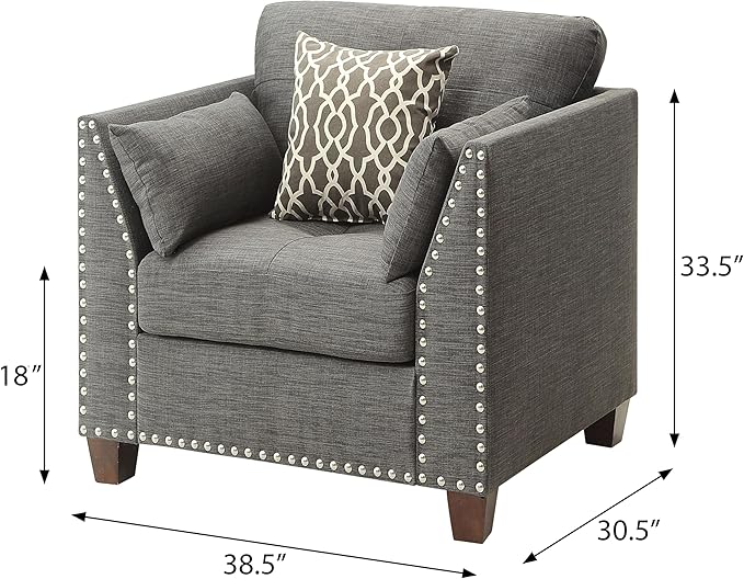 Light Charcoal Chair with Flared Arms and Soft Pillows for Comfortable Seating for Living Room Style