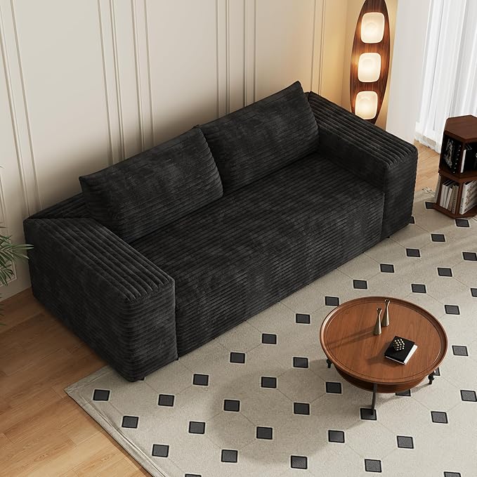 Boneless Cloud Loveseat Couch No Assembly Required Sofa in a Box 63/71 2 Seater Corduroy Compression Couch for Living Room Bedroom Apartment (Black 78.8) | Comfortable