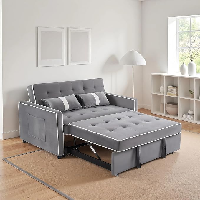 71 Loveseat Sleeper Sofa 3 in 1 Convertible Sofa Bed Adjustable Backrest Comfy Pull Out Couch Modern Upholstered Sofa for Living Room Bedroom Apartment Small Space (c-Grey)