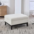 Wood Base Accent Arm Chair with Ottoman and Bolster PillowsStorage Footstool with Reversible Lid Coffee Table for Living Room Office (33.86W Ivory Foot Stool+Black Base)