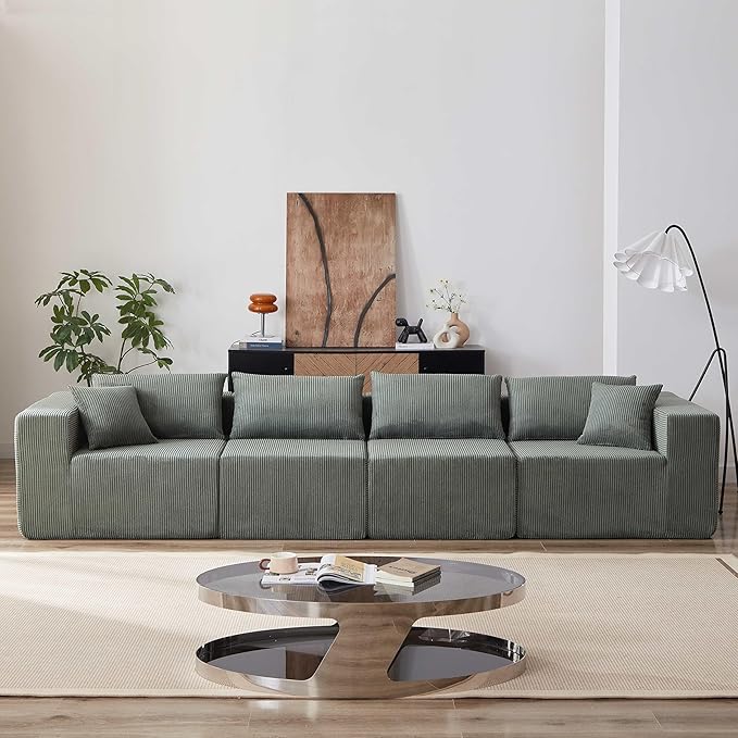 104 Viral Modular Boneless Cloud Couch Deep Seat Memory Foam Compressed Sectional Sofa with ChaiseL-Shaped Corduroy Couch for Living RoomNo Assembly RequiredGreen