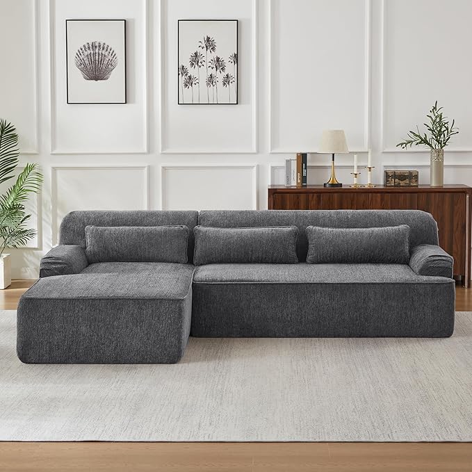 KEIKI 102 Chenille Couch Elegant Cloud Couch Sectional for Office Lounge or Studio Oversized L-Shape Modular Chenille Sofa No Assembly Needed