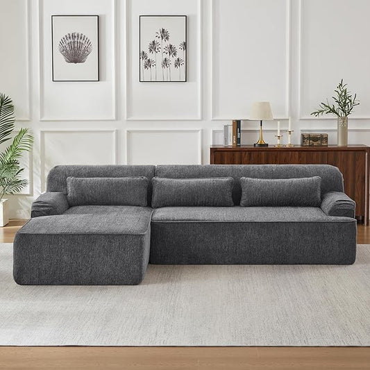 KEIKI 102 Chenille Couch Elegant Cloud Couch Sectional for Office Lounge or Studio Oversized L-Shape Modular Chenille Sofa No Assembly Needed