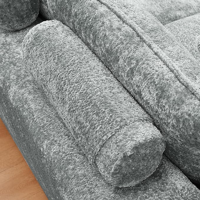 L-Shaped Boneless Modular Sectional Cloud Couches 6 Seat Modular Boucle Floor Foam Boneless Sofa Couch with Ottoman Headrest Pillows and Removable Cushions